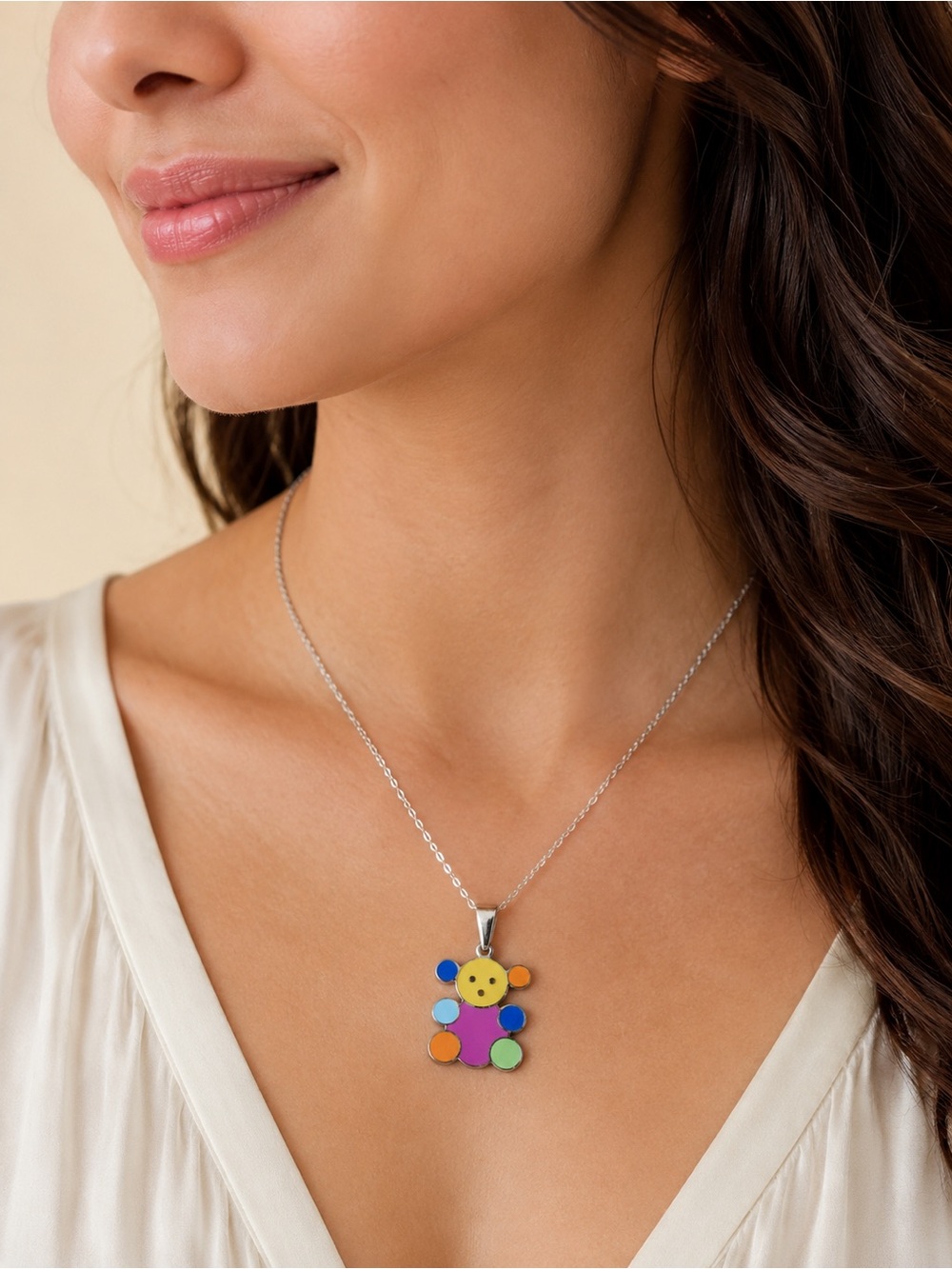 Colorful Bear Pendant Necklace Steel 316L